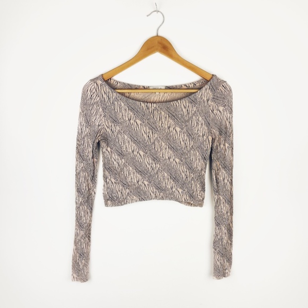 TALULA Long Sleeve Crop Top Pink Peach Black XXS